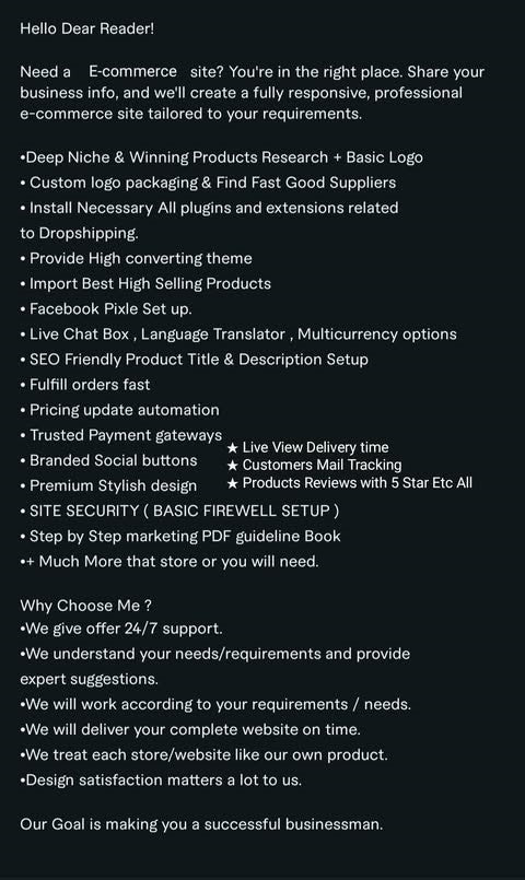 Build website, Store Design, Automated Dropshipping Store, Ecommerce Store, Reselling Shop, One Product Store, Pre Built Store